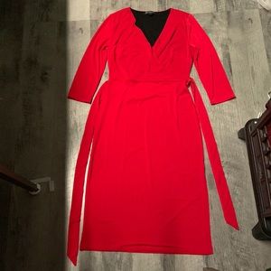 INC Red Fitted Midi Dress, Size M